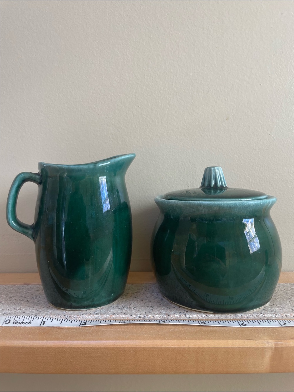 Hull pitcher and sugar bowl set green agate color